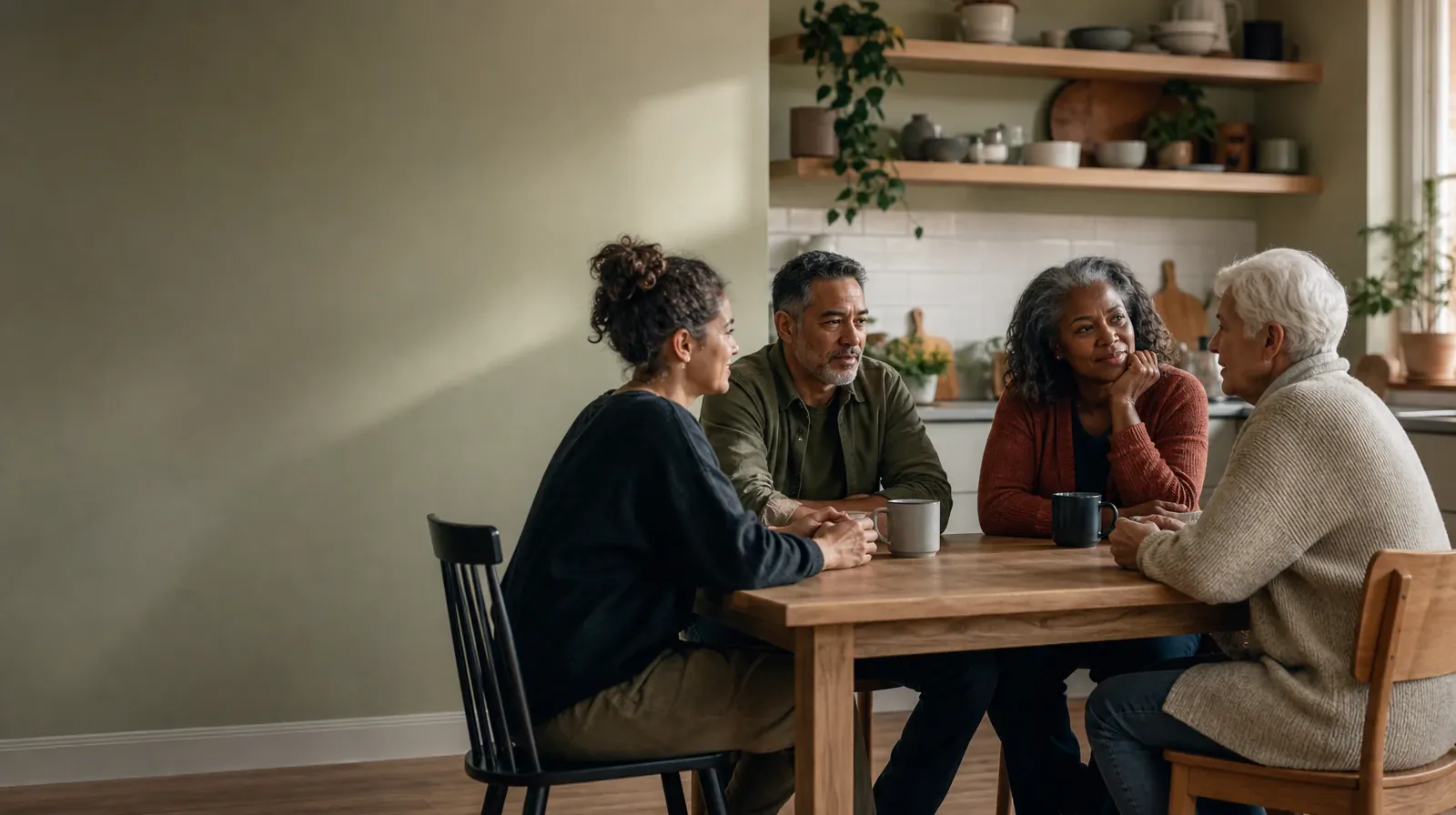 Talking With Family About Fentanyl Use in South Florida | Four adults share an informal conversation at a kitchen table Four adults share an informal conversation at a kitchen table · Talking With Family About Fentanyl Use in South Florida