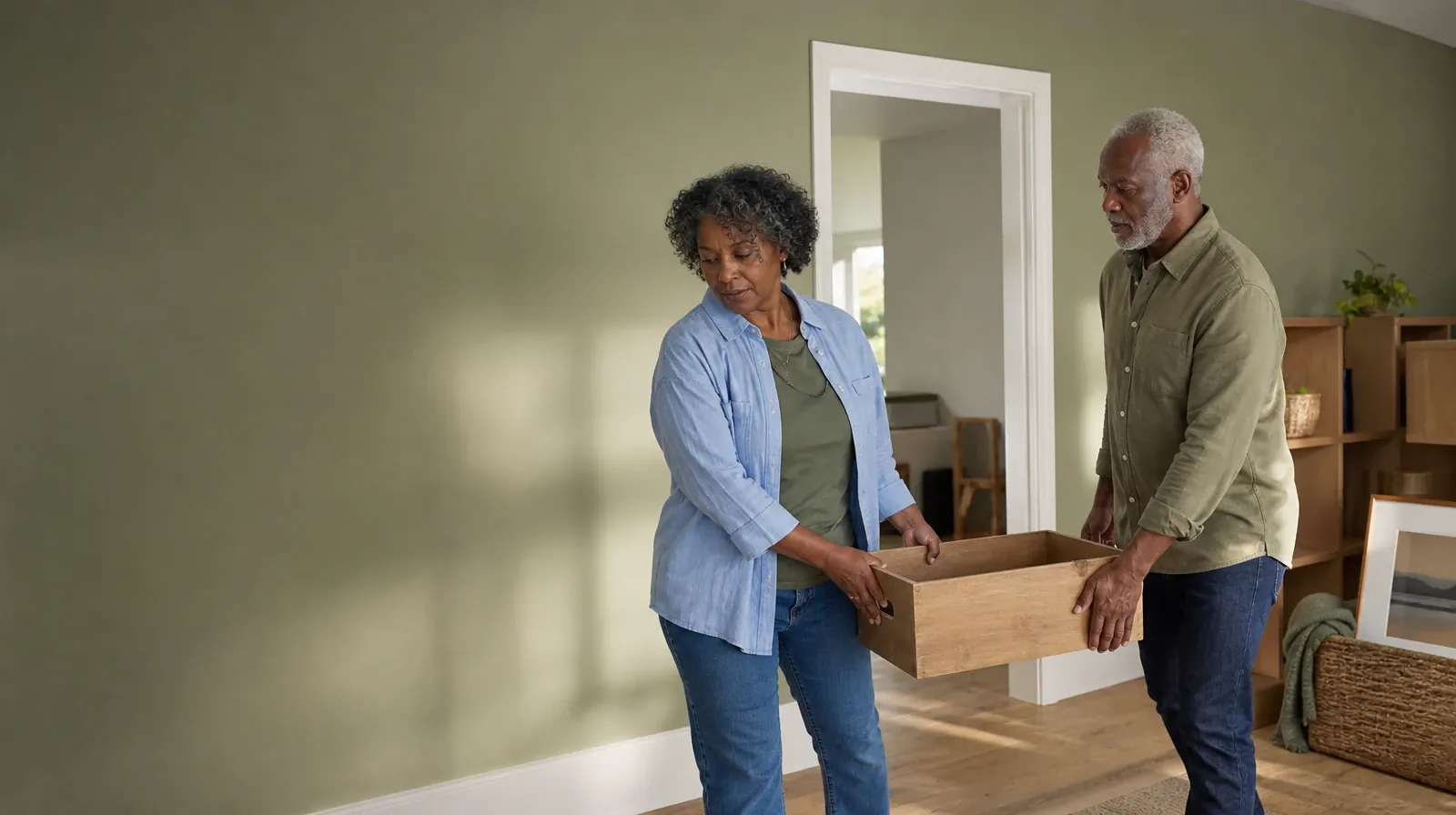 Two adults carry an empty wooden box together · Work and Treatment Planning for Fentanyl Use in South Florida