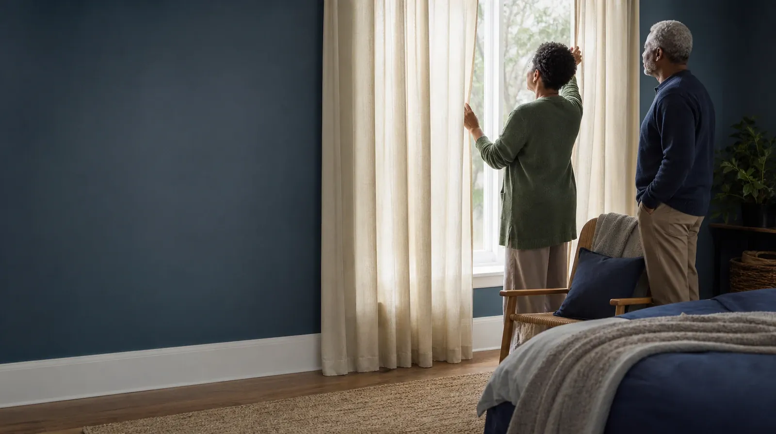 Returning Home After Gabapentin Treatment | An adult opens curtains while another waits nearby An adult opens curtains while another waits nearby · Returning Home After Gabapentin Treatment