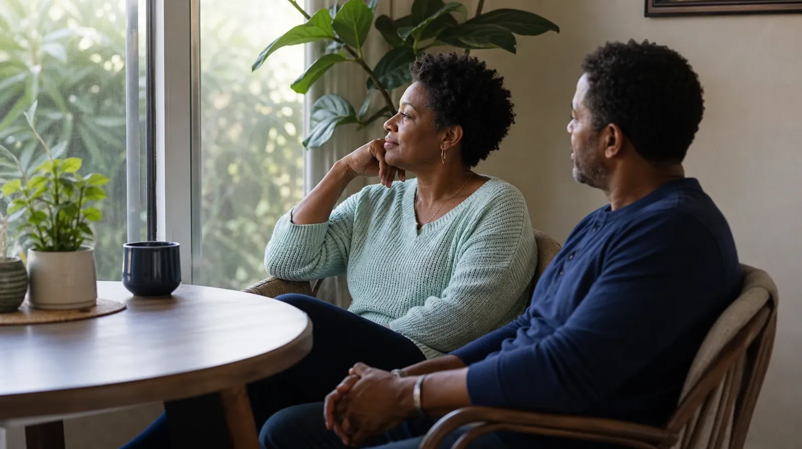 Adults sharing an ordinary supportive moment · Talking About Frequency of Hallucinogens Use in South Florida
