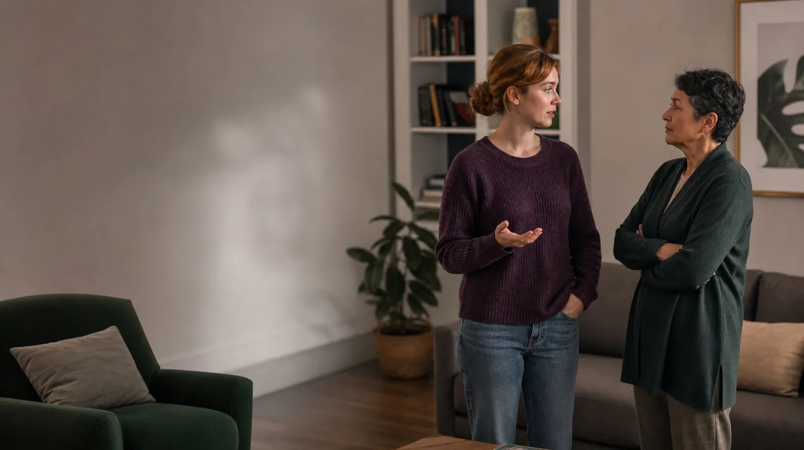 Previous Treatment Experience With Heroin Use | Two adults share a careful conversation at home Two adults share a careful conversation at home · Previous Treatment Experience With Heroin Use