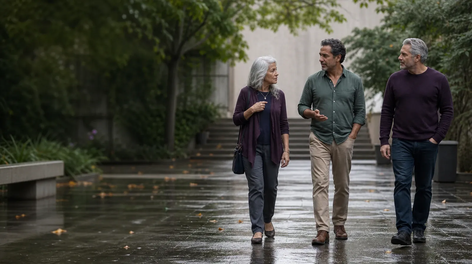 Residential Care Questions About Heroin Use in South Florida | Three adults walk and talk through a courtyard Three adults walk and talk through a courtyard · Residential Care Questions About Heroin Use in South Florida