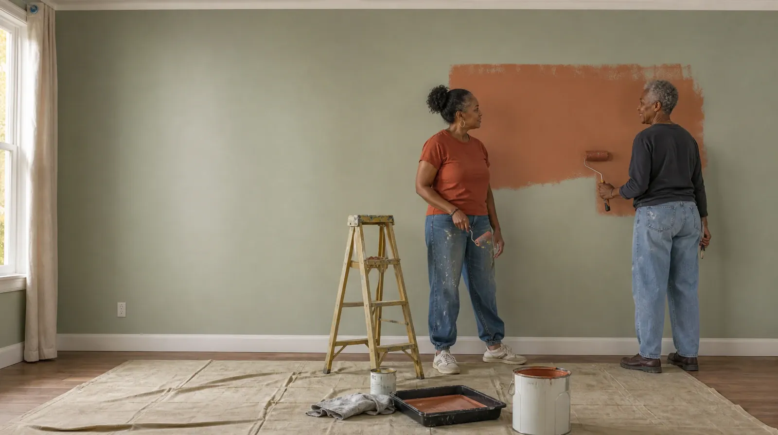 Returning Home After Treatment for Heroin Use in South Florida | Two adults pause while painting a plain wall Two adults pause while painting a plain wall · Returning Home After Treatment for Heroin Use in South Florida