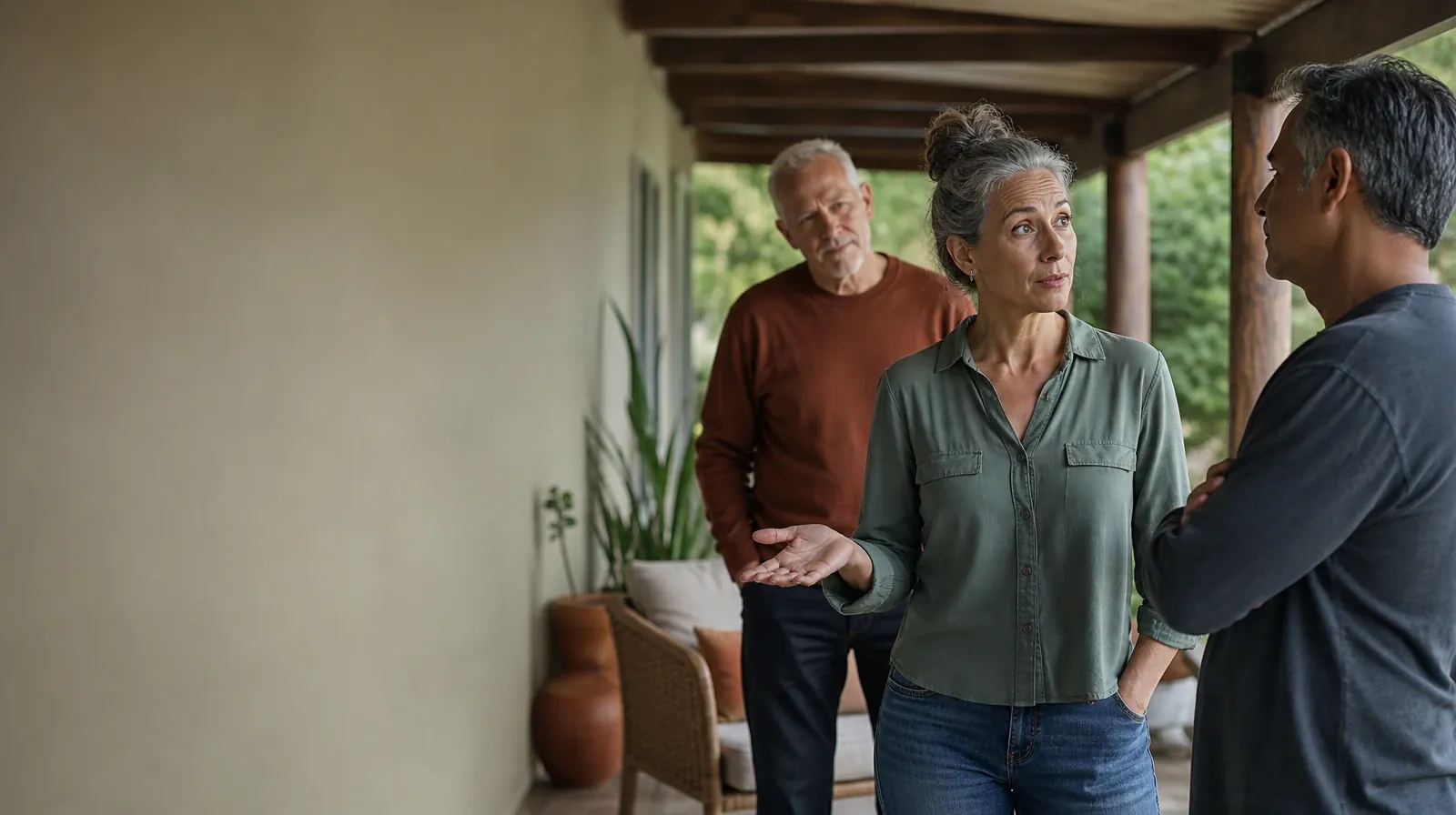 Understanding a Treatment Plan for Heroin Use in South Florida | Three adults talk on a covered patio Three adults talk on a covered patio · Understanding a Treatment Plan for Heroin Use in South Florida