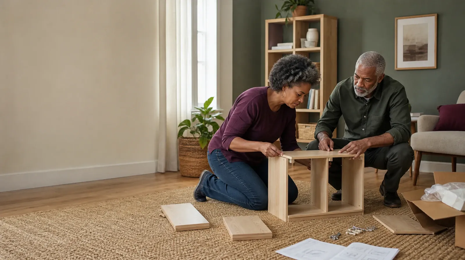 Two adults assemble a small shelf together · Asking for an Assessment for Hydrocodone Use in South Florida