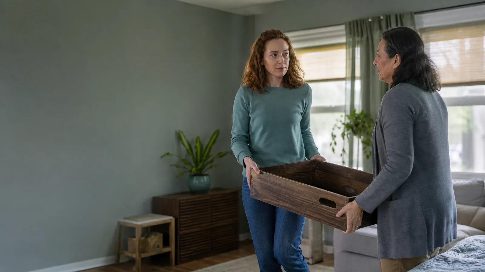 Supporting a Partner With Hydrocodone Use in South Florida | Two adults carry an empty wooden box together Two adults carry an empty wooden box together · Supporting a Partner With Hydrocodone Use in South Florida