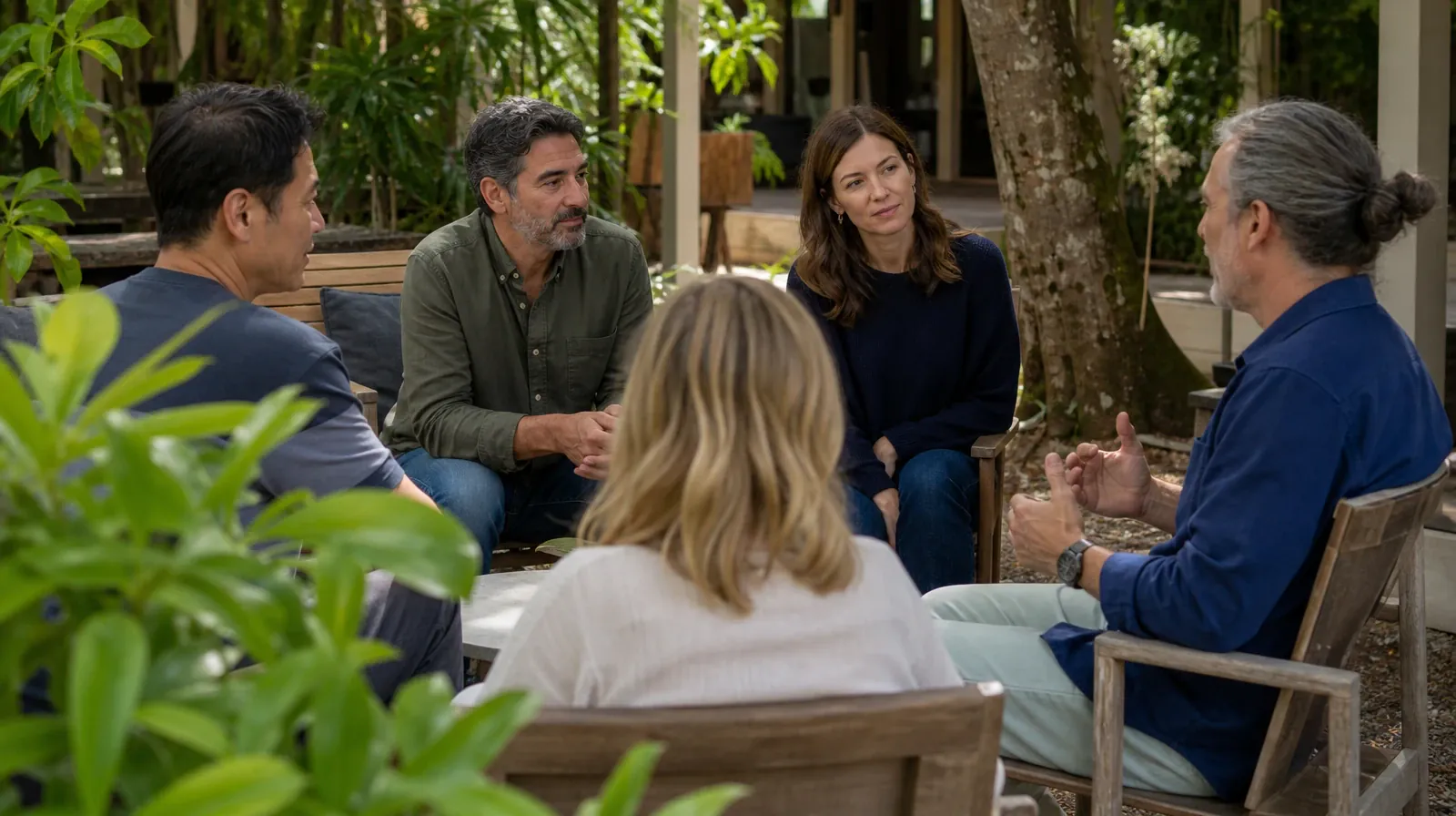 Adults listening to one another in an ordinary setting · Counseling and Coping With Hydromorphone Use in South Florida