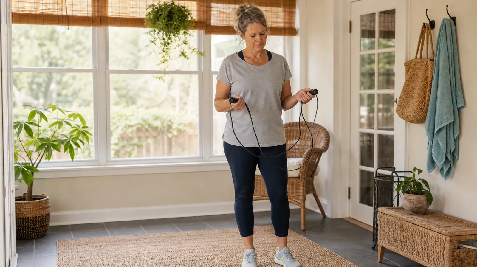 Prescriber Coordination for Klonopin Use in South Florida | Adult stands in a sunroom and coils a plain jump rope beside a… Adult stands in a sunroom and coils a plain jump rope beside a… · Prescriber Coordination for Klonopin Use in South Florida