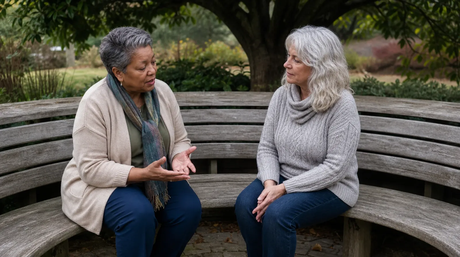 Preparing for Appointments About Kratom Use in South Florida | Two older adults sit on a curved park bench, with one… Two older adults sit on a curved park bench, with one… · Preparing for Appointments About Kratom Use in South Florida