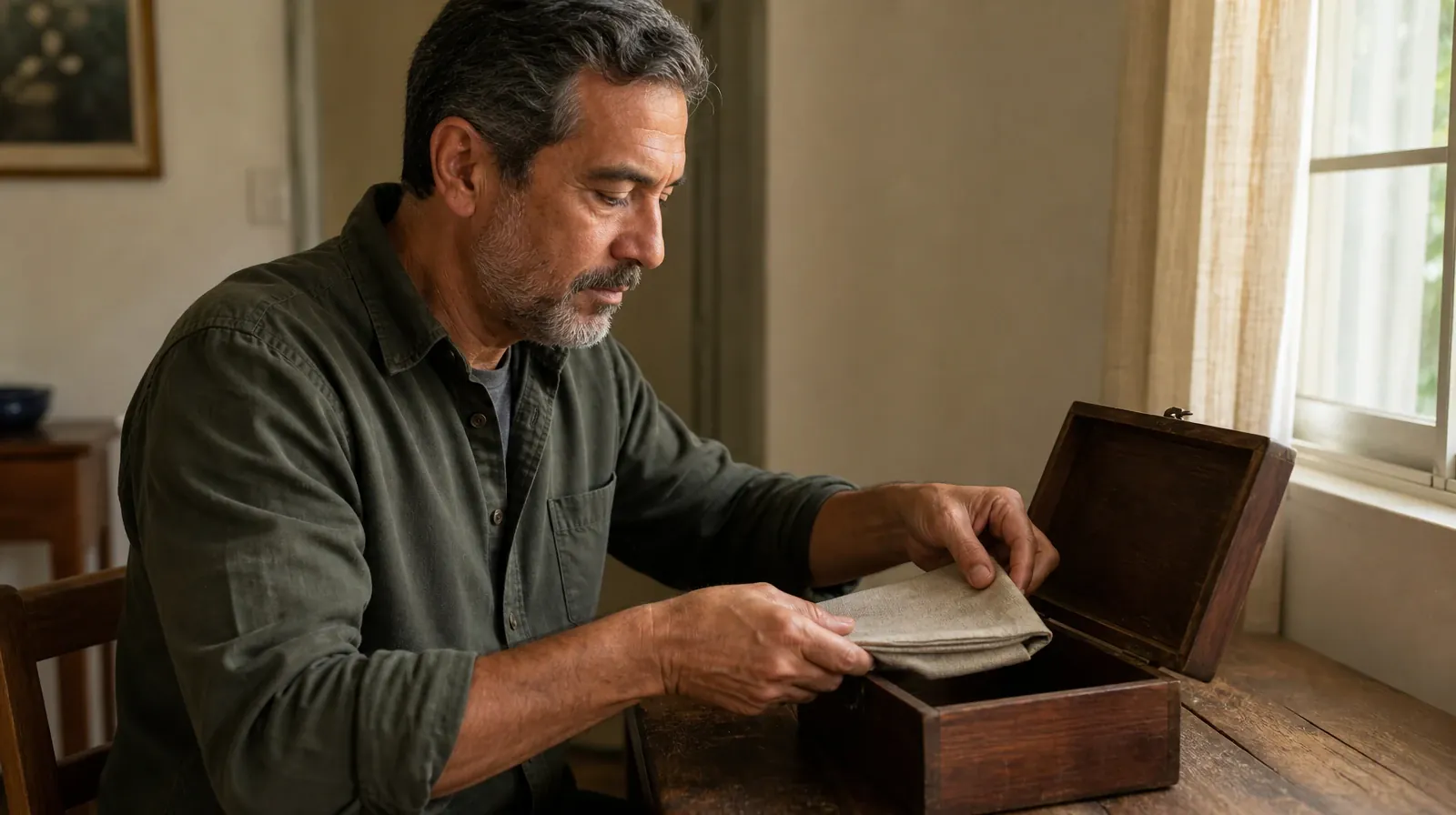 Adult folds a plain linen cloth into an open, unmarked wooden box at a small… · Previous Treatment Experience and Kratom Use