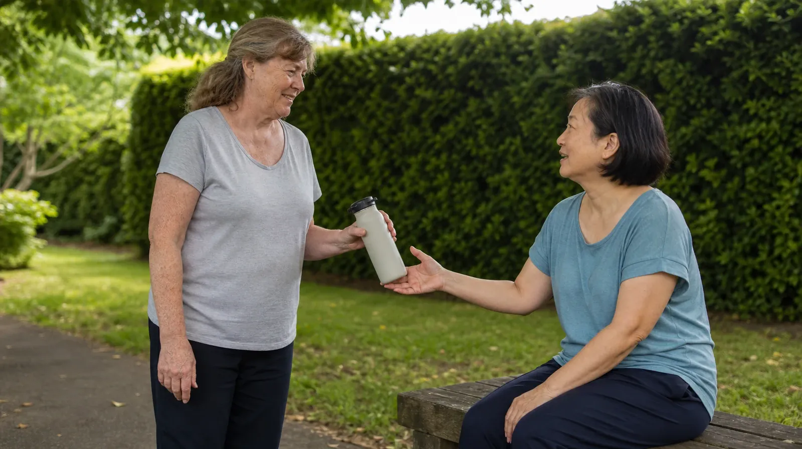 Treatment Consent and Privacy With Kratom Use in South Florida | One adult offers a capped reusable water bottle to another… One adult offers a capped reusable water bottle to another… · Treatment Consent and Privacy With Kratom Use in South Florida