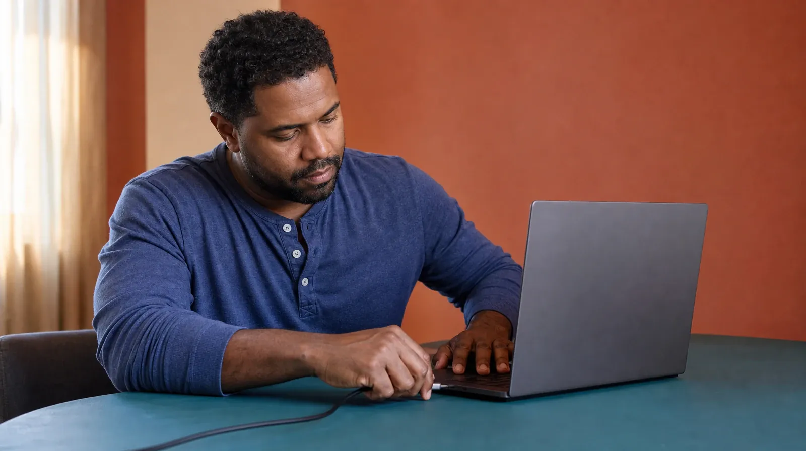 An adult connects a charging cable to a laptop with its… · Talking With Your Prescriber About Lunesta Use in South Florida