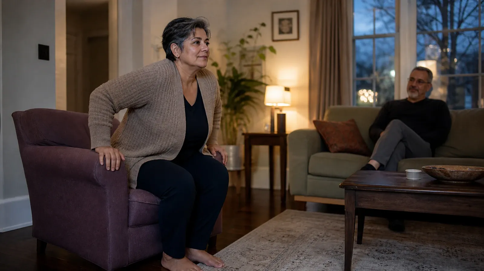 Understanding a Treatment Plan for Lunesta Use in South Florida | An adult rises from a home armchair while another adult… An adult rises from a home armchair while another adult… · Understanding a Treatment Plan for Lunesta Use in South Florida