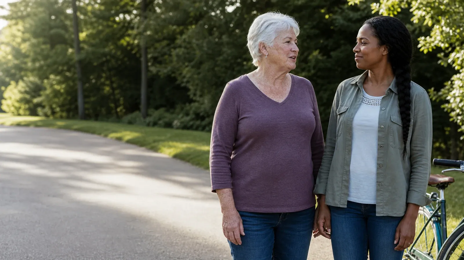 Two adults pause for a conversation beside their parked… · What to Tell a Clinician About Lunesta Use in South Florida