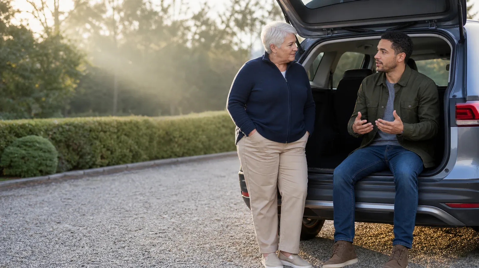 Sleep and Recovery After Cannabis Use in South Florida | Two adults talk beside an open car hatch, with one seated on the… Two adults talk beside an open car hatch, with one seated on the… · Sleep and Recovery After Cannabis Use in South Florida