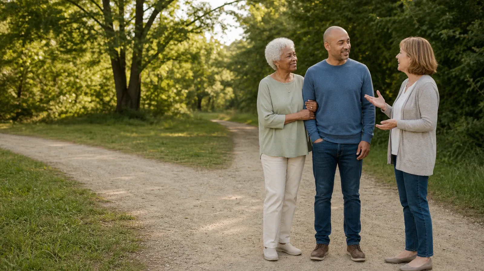 Concerns About Repeated MDMA Use in South Florida | Two arm-linked adults listen to a third adult at the junction of two… Two arm-linked adults listen to a third adult at the junction of two… · Concerns About Repeated MDMA Use in South Florida