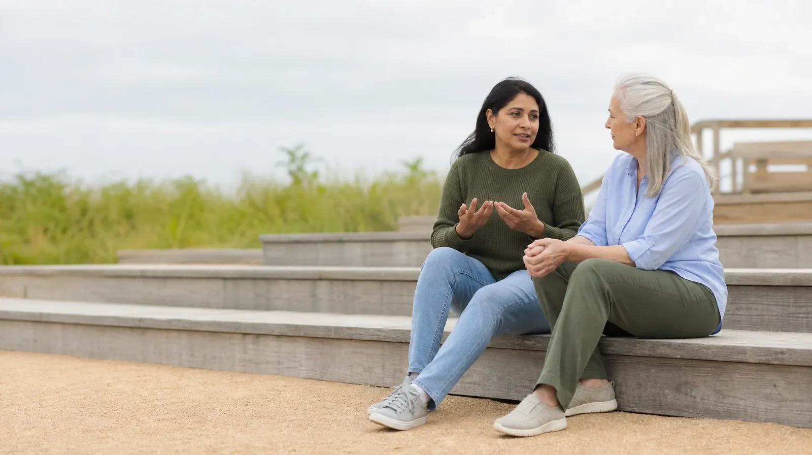 Treatment Consent and Privacy With Methamphetamine Use | Two adults talk while seated on broad steps Two adults talk while seated on broad steps · Treatment Consent and Privacy With Methamphetamine Use