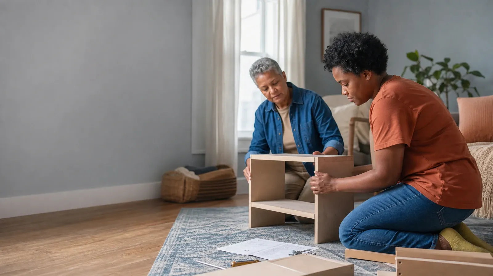 Returning Home After Treatment for Morphine Use in South Florida | Two adults assemble a small shelf together Two adults assemble a small shelf together · Returning Home After Treatment for Morphine Use in South Florida