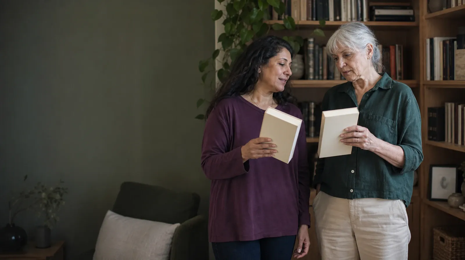 Treatment Cost Questions About Nitrous Oxide Use in South Florida | Two adults compare plain books beside a bookshelf Two adults compare plain books beside a bookshelf · Treatment Cost Questions About Nitrous Oxide Use in South Florida
