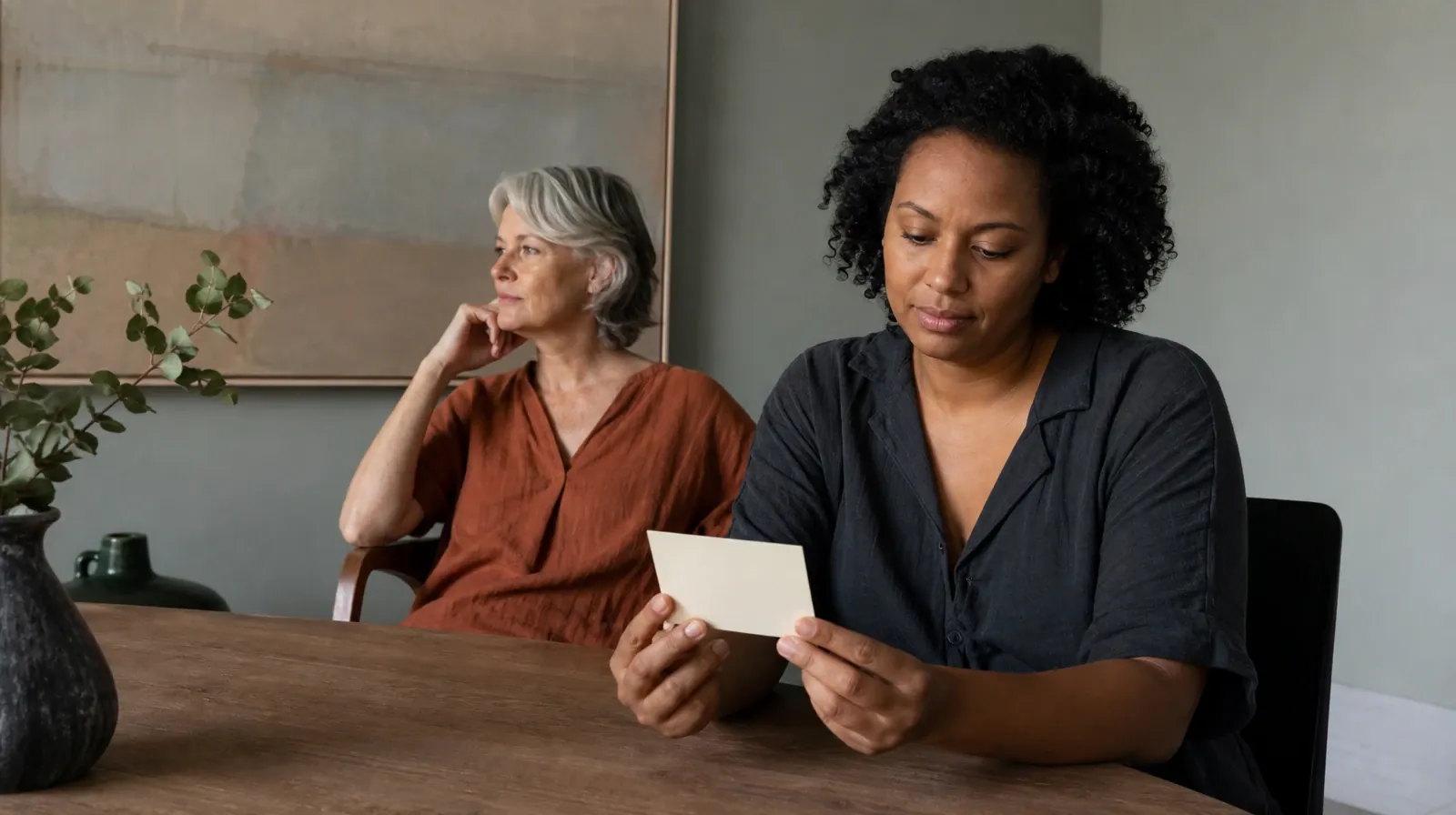 An adult holds a small blank card above a table · Nitrous Oxide Treatment Plans