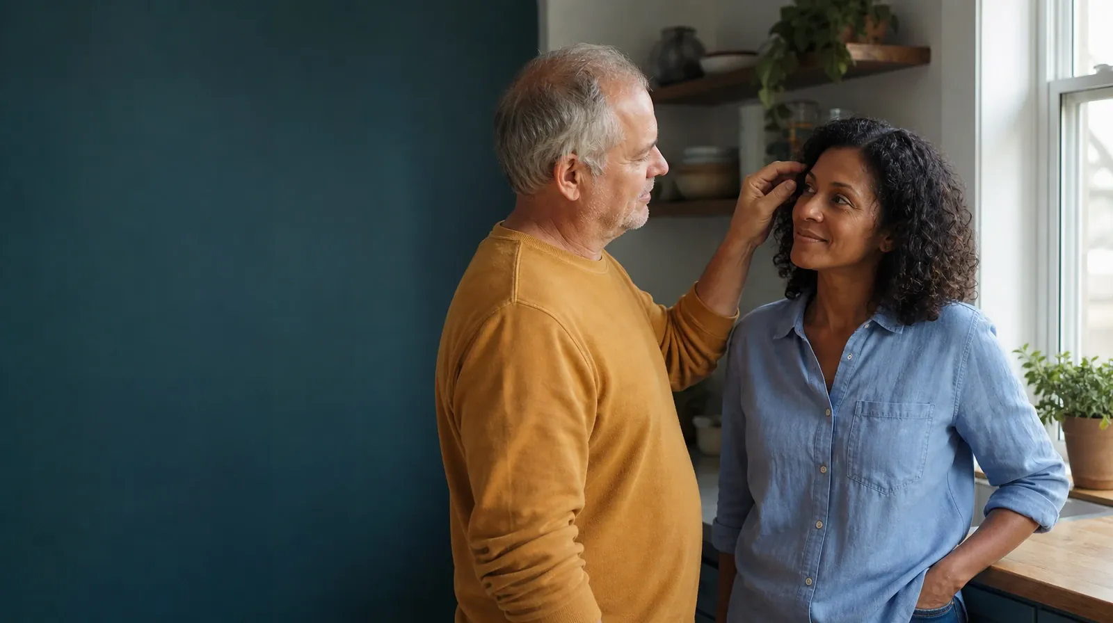 An adult gently brushes a loose strand of hair away from another adult's… · Nitrous oxide Addiction Treatment in Miramar, FL
