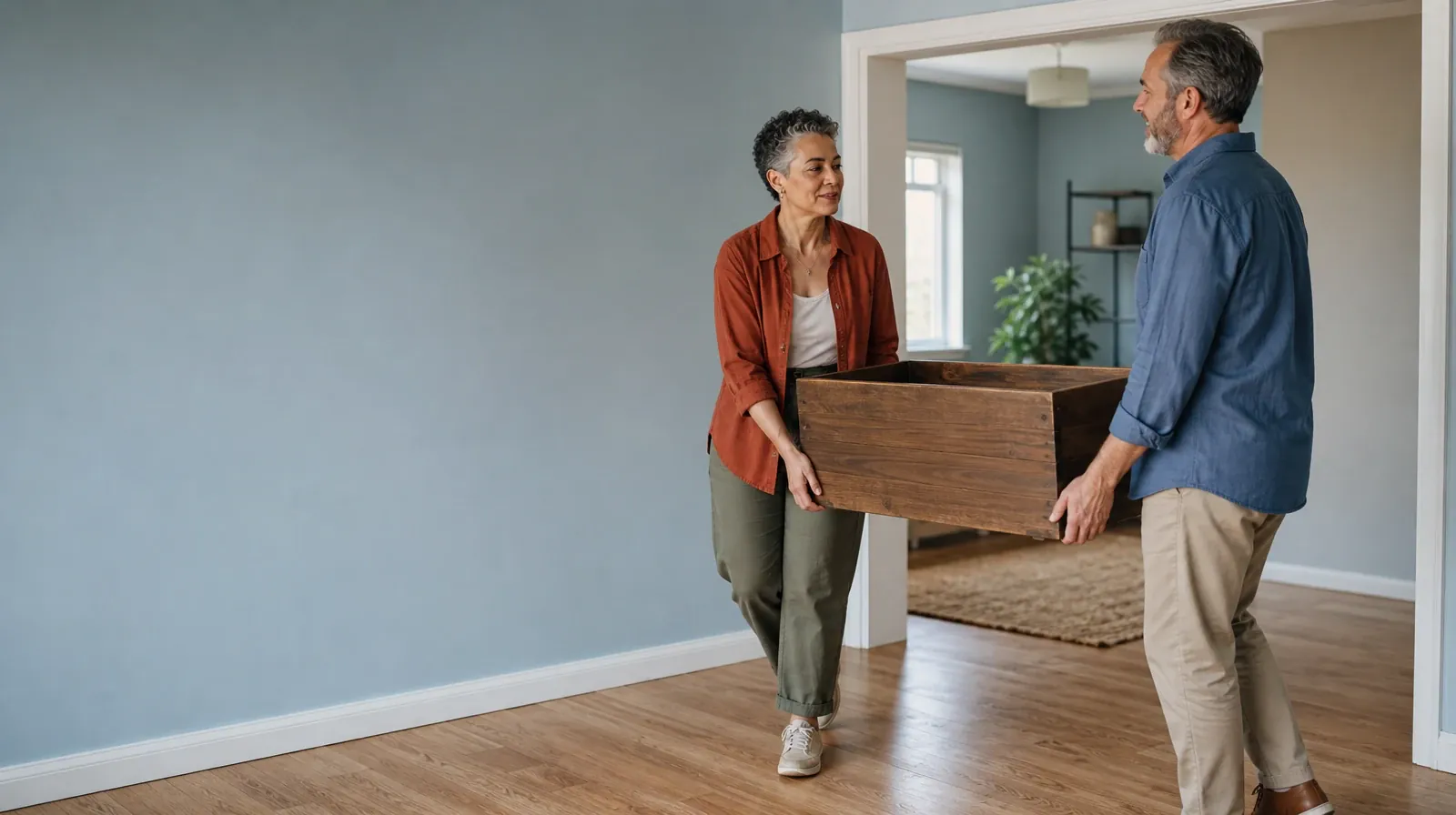 Two adults carry an empty wooden box together · Making a Follow-Up Plan After Opioid Use in South Florida