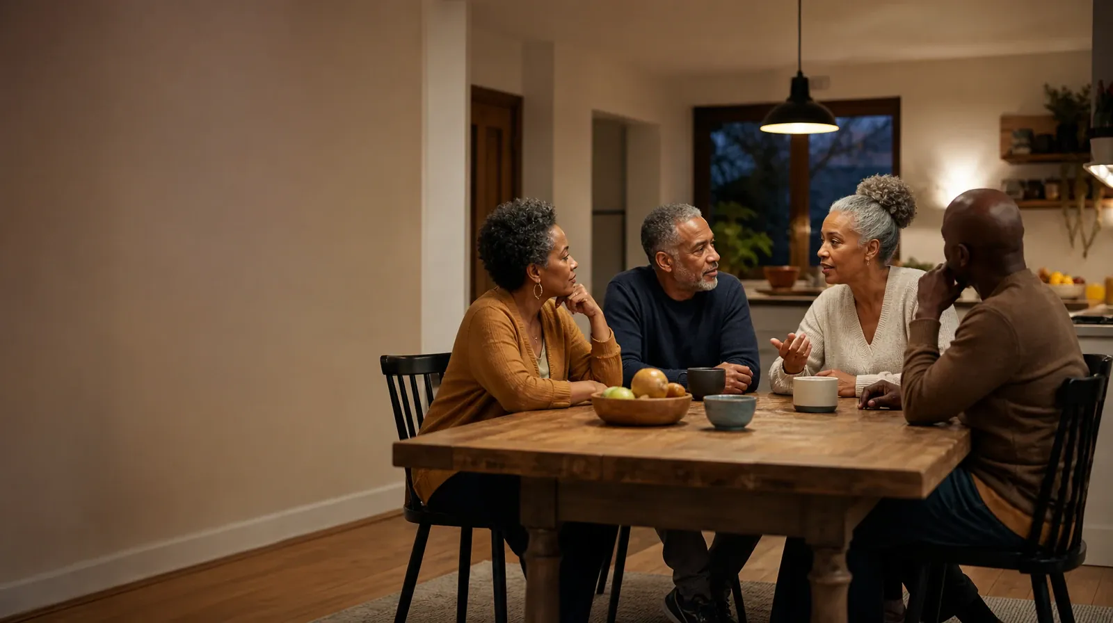 Four adults share an informal conversation at a kitchen… · Pain and Treatment Questions About Opioids Use in South Florida