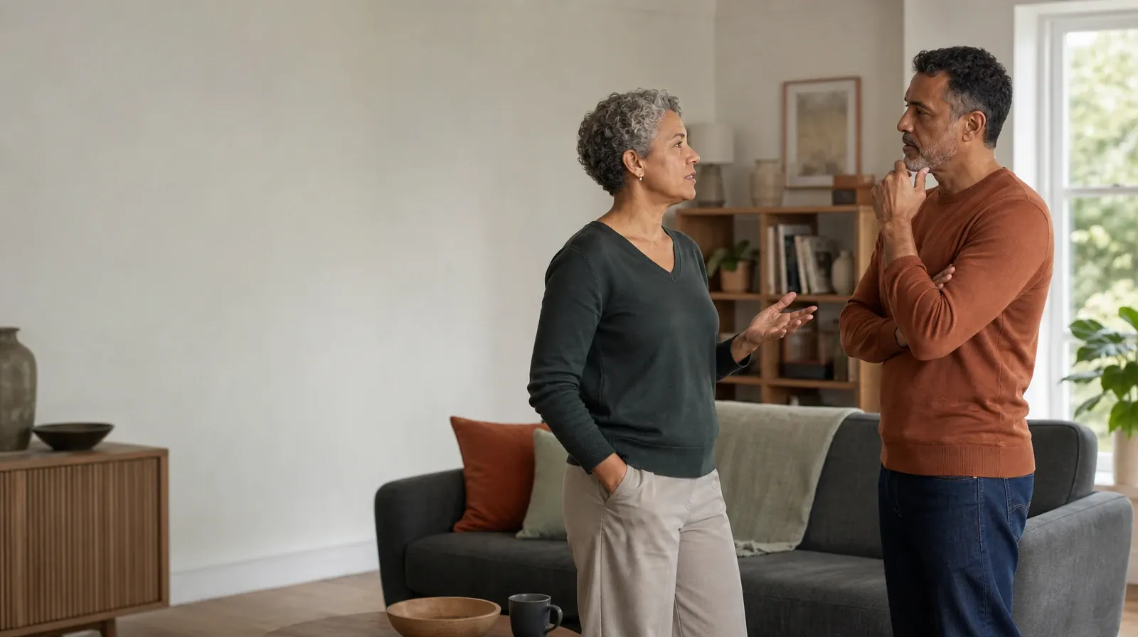 Two adults share a careful conversation at home · Opioid Withdrawal Assessment in South Florida