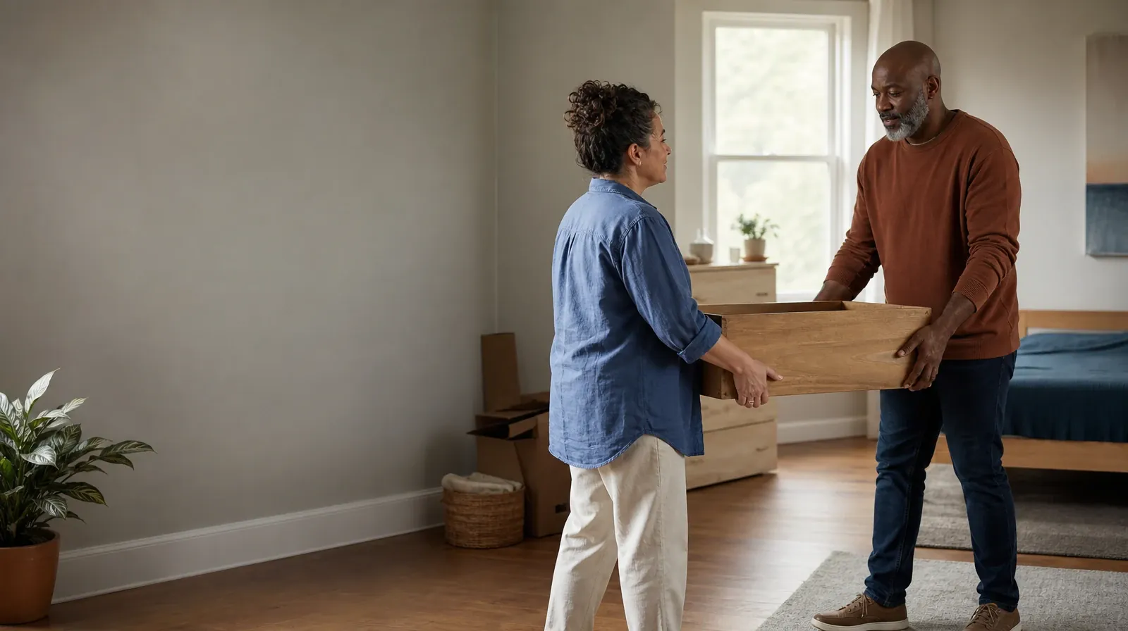 Two adults carry an empty wooden box together · Preparing for Appointments About Oxycodone Use in South Florida
