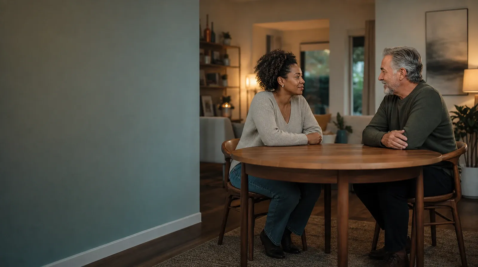 Using Other Substances With Oxycodone | Two adults have a calm conversation at a round table Two adults have a calm conversation at a round table · Using Other Substances With Oxycodone