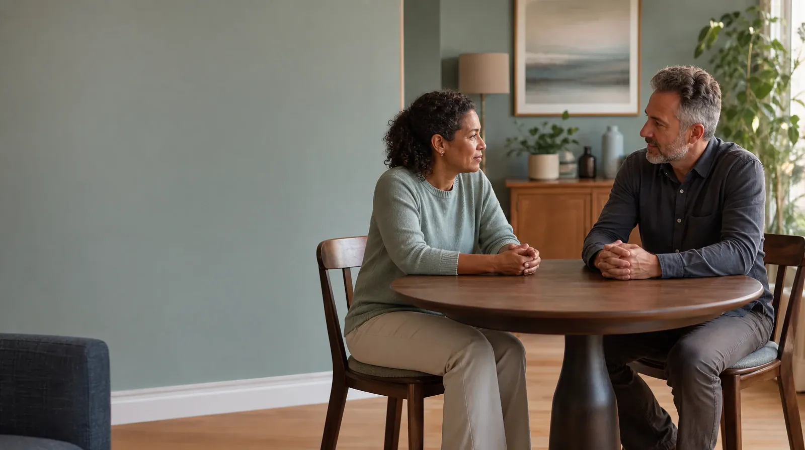 When Other Substances Are Used With Polysubstance Use | Two adults have a calm conversation at a round table Two adults have a calm conversation at a round table · When Other Substances Are Used With Polysubstance Use