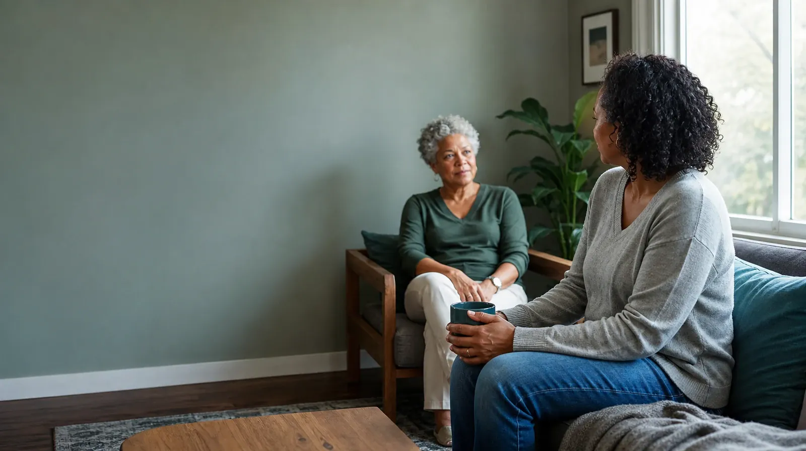 Counseling and Coping With Prescription drugs Use | An adult turns from a window toward another adult An adult turns from a window toward another adult · Counseling and Coping With Prescription drugs Use