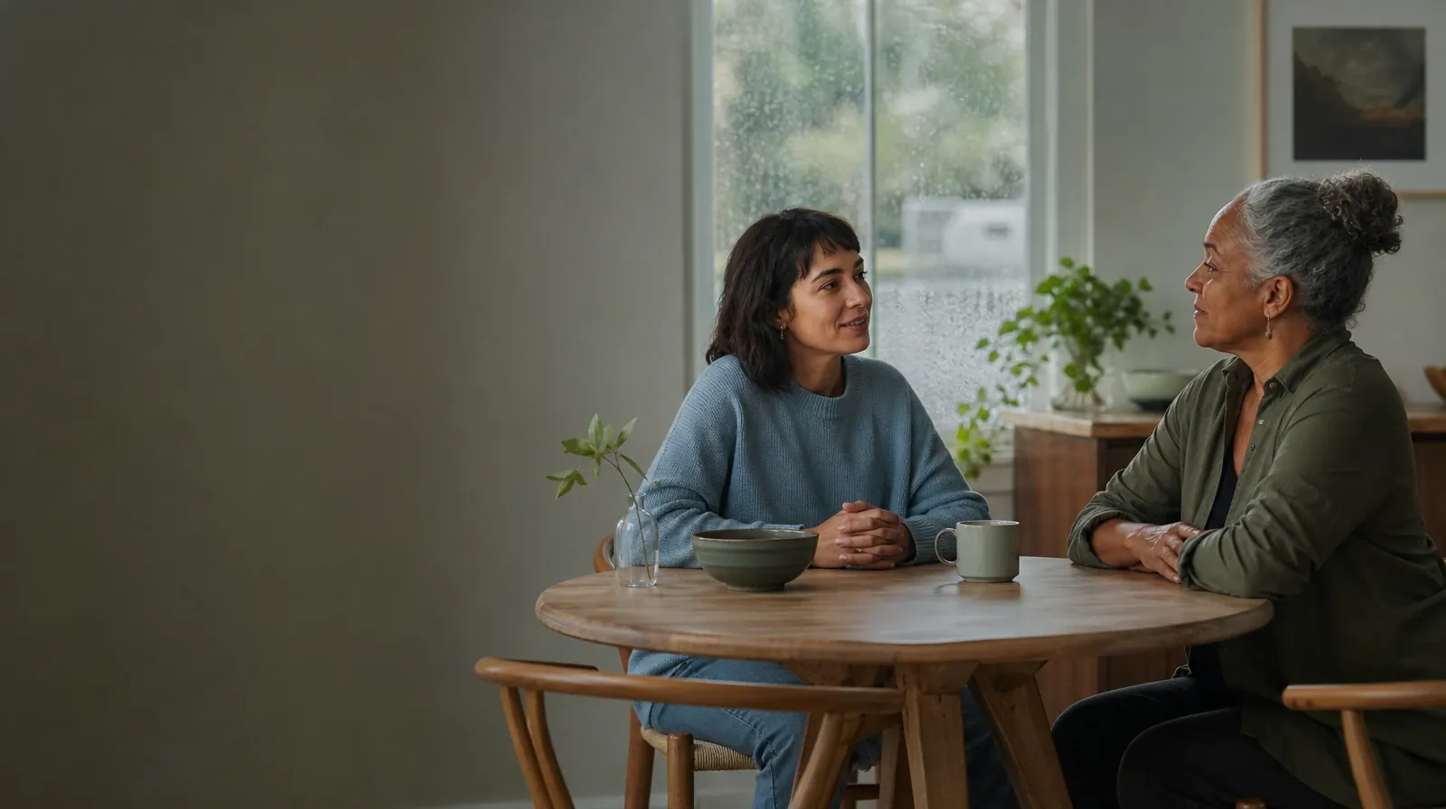 Building on Past Treatment for Prescription Drug Use | Two adults have a calm conversation at a round table Two adults have a calm conversation at a round table · Building on Past Treatment for Prescription Drug Use