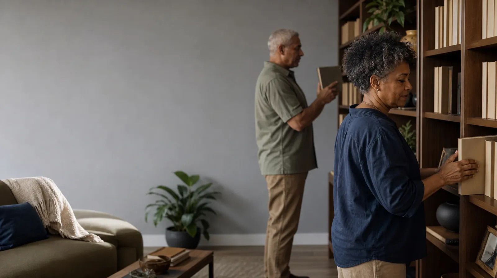 Prescription Drug Withdrawal Assessment in South Florida | Two adults sort plain books on a home bookcase Two adults sort plain books on a home bookcase · Prescription Drug Withdrawal Assessment in South Florida