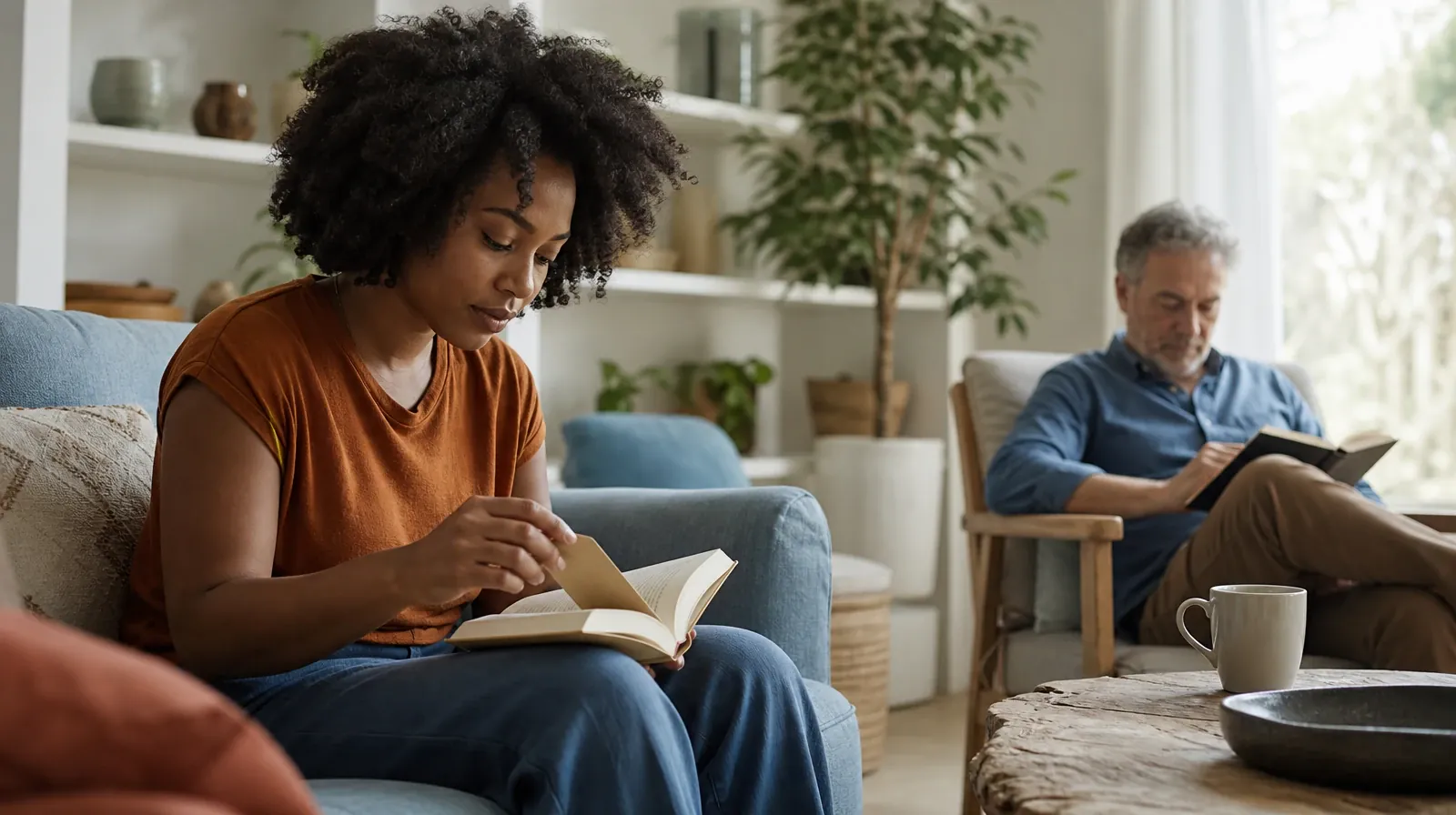 An adult places a bookmark in an unlettered book · Helping a Sibling With Prescription Opioid Use