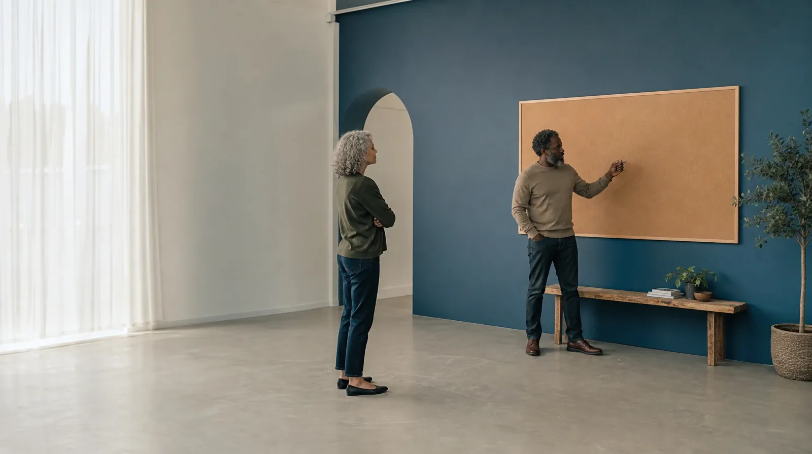 An adult talks beside a blank corkboard · Pain Care After Prescription Opioid Use