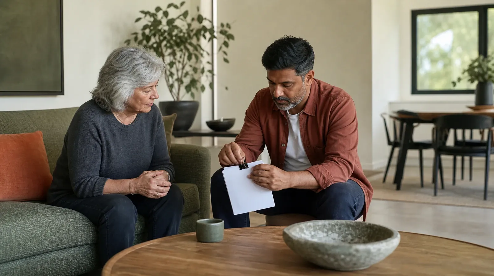 An adult clips together a small stack of blank paper · Work and Treatment Planning for Prescription Opioids