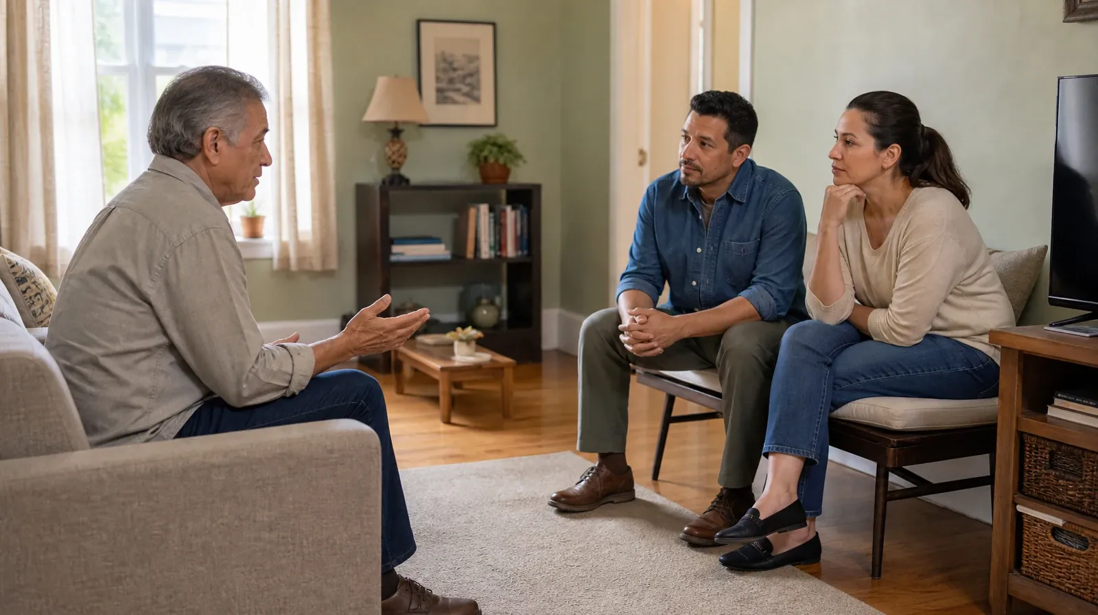 An older adult speaks from a sofa while two other adults listen… · Prescription opioids Addiction Treatment in Miramar, FL
