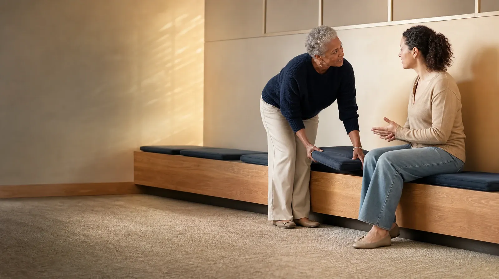 Distressing Effects: Assessment for Prescription stimulants Use | Two adults pause while arranging cushions on a bench Two adults pause while arranging cushions on a bench · Distressing Effects: Assessment for Prescription stimulants Use