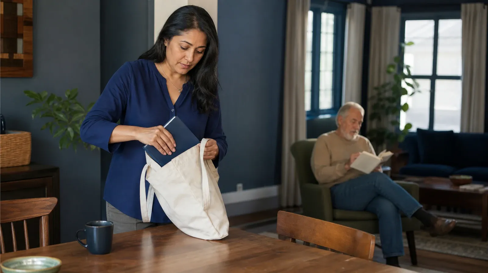 An adult places a closed journal in a fabric tote · Work and Treatment Planning for Prescription stimulants Use