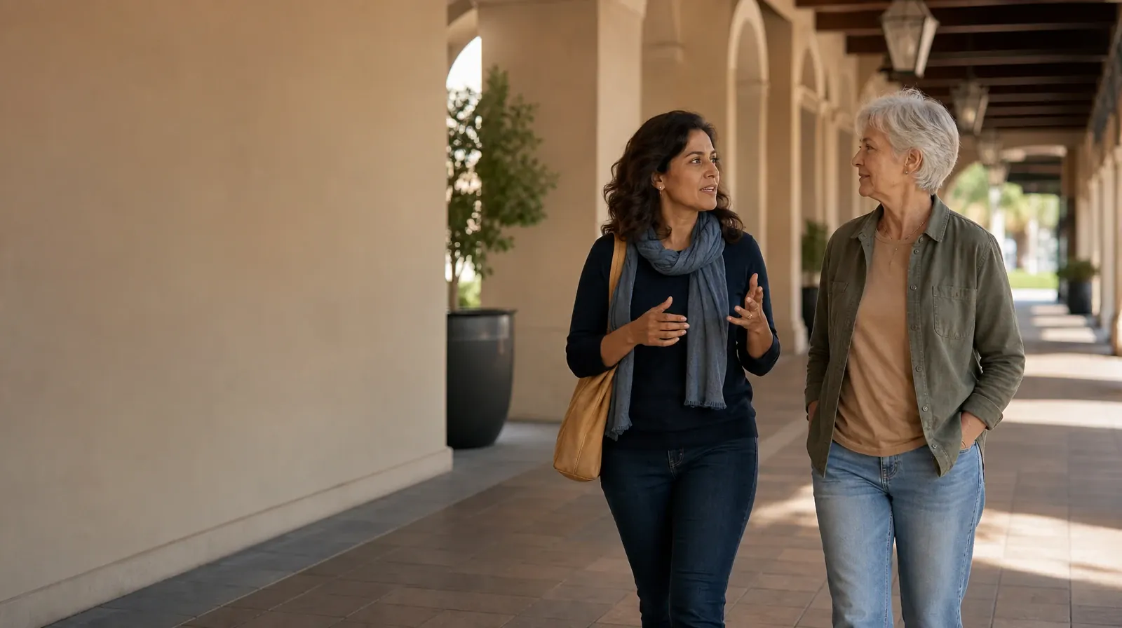 Recognizing Concerns About Restoril Use in South Florida | Two adults walk and talk beneath a covered arcade Two adults walk and talk beneath a covered arcade · Recognizing Concerns About Restoril Use in South Florida