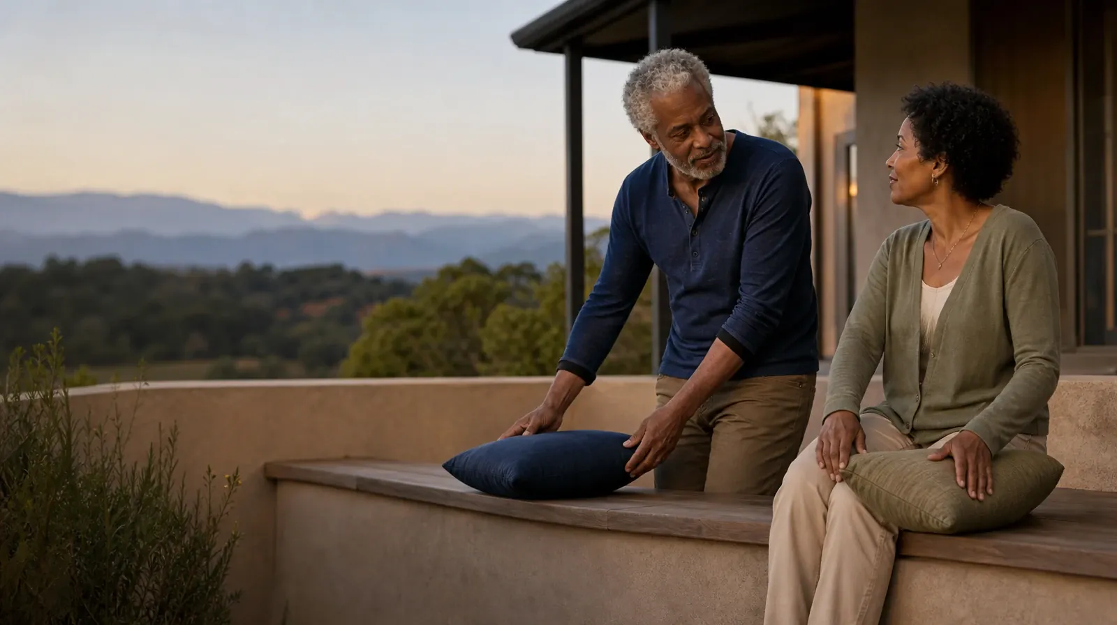 Supporting a Partner With Restoril Use in South Florida | Two adults pause while arranging cushions on a bench Two adults pause while arranging cushions on a bench · Supporting a Partner With Restoril Use in South Florida