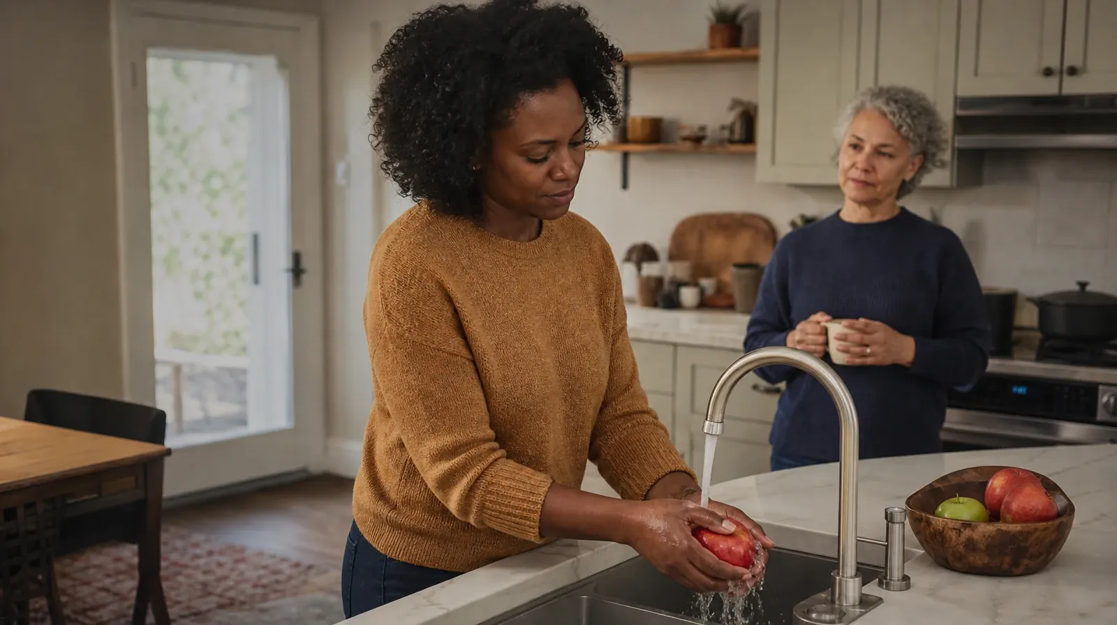 An adult rinses an apple at a kitchen sink · Recognizing Concerns About Ritalin Use in South Florida