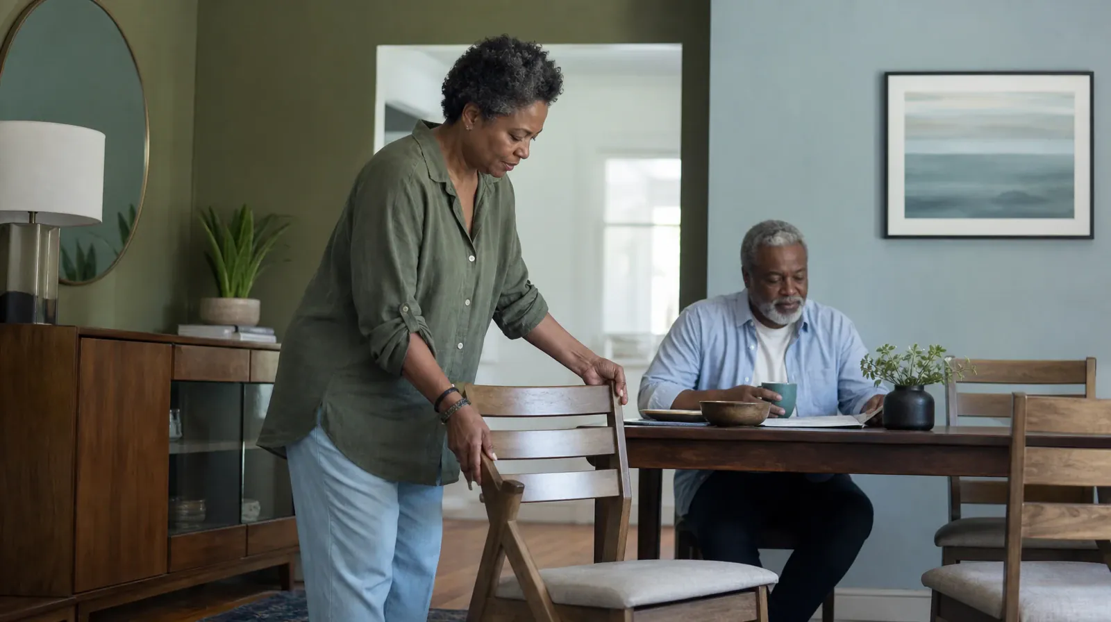 An adult straightens a chair at a cleared table · What to Tell a Clinician About Ritalin Use in South Florida