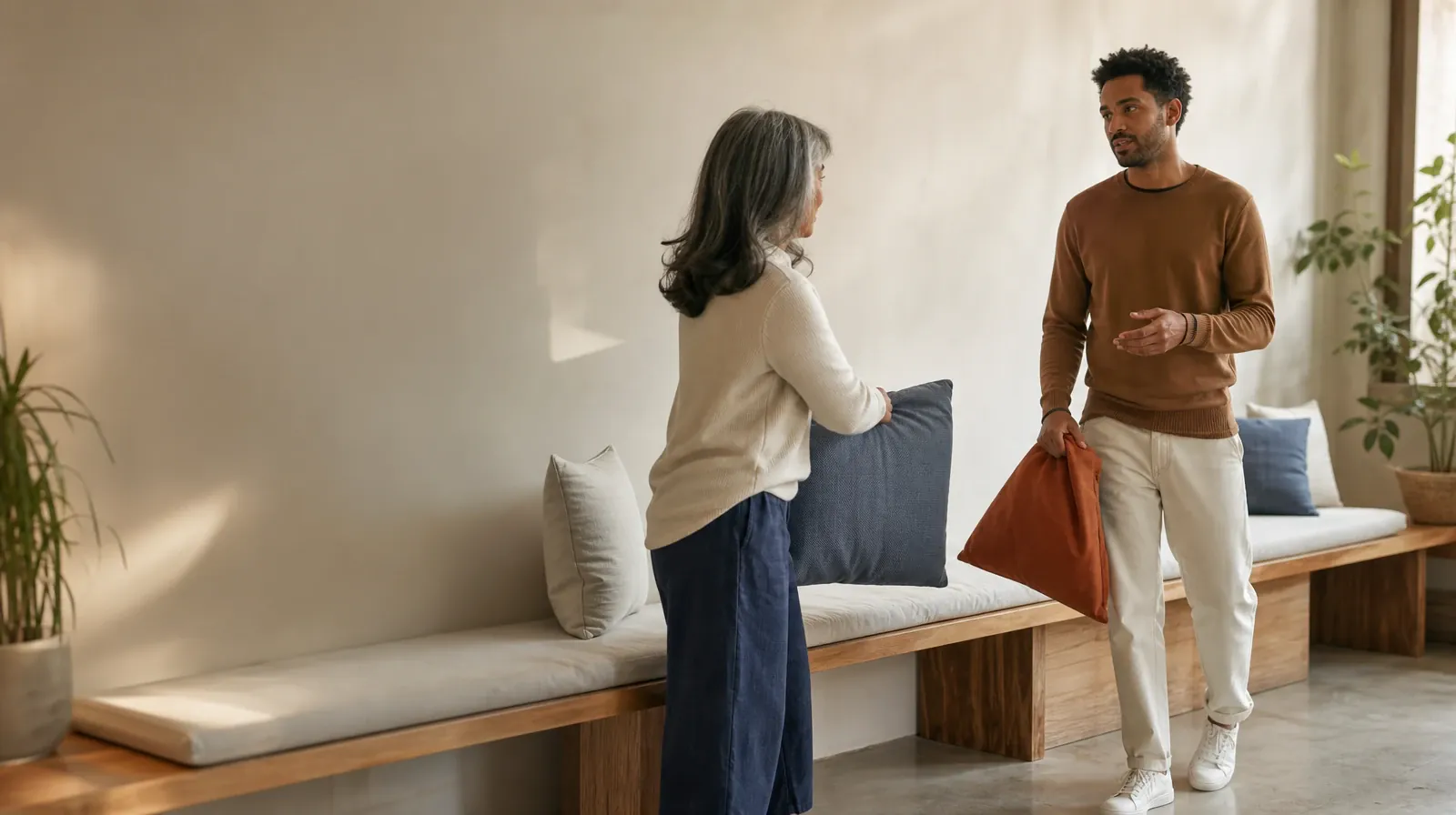 Using Previous Treatment Experience With Synthetic cathinones Use | Two adults pause while arranging cushions on a bench Two adults pause while arranging cushions on a bench · Using Previous Treatment Experience With Synthetic cathinones Use