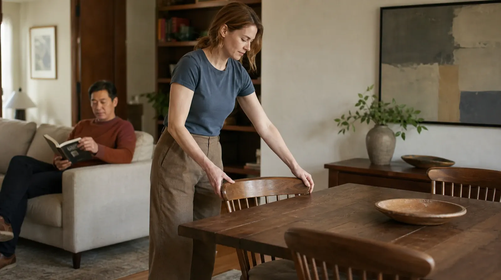 Returning Home After Treatment for Valium Use in South Florida | An adult straightens a chair at a cleared table An adult straightens a chair at a cleared table · Returning Home After Treatment for Valium Use in South Florida