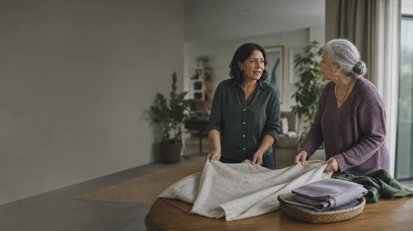 Talking With Family About Valium Use in South Florida | Two adults fold a plain cloth together Two adults fold a plain cloth together · Talking With Family About Valium Use in South Florida