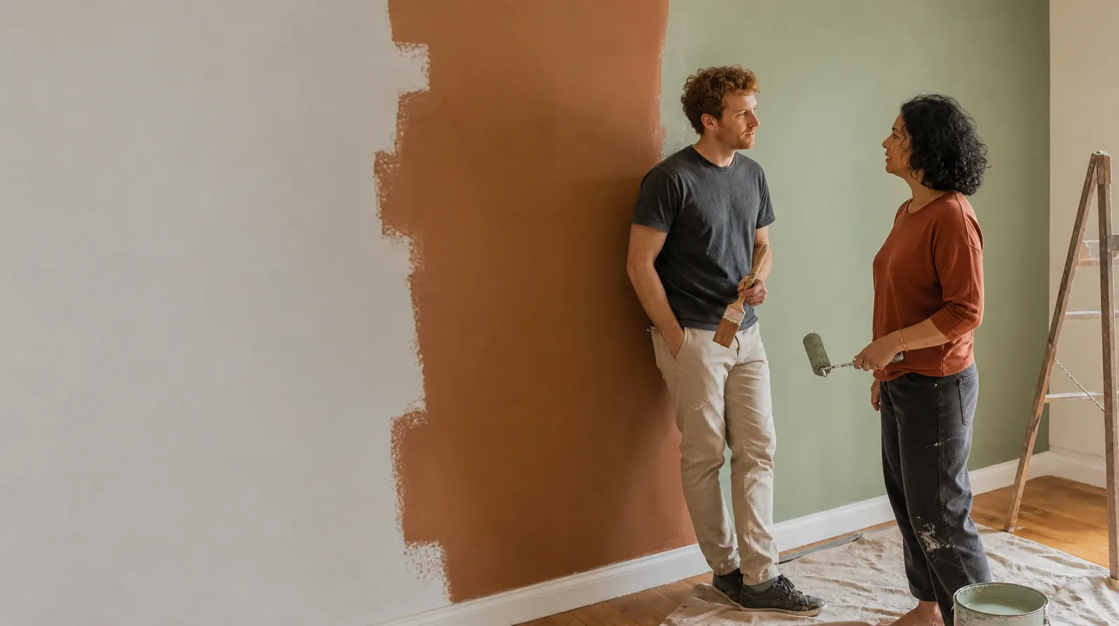 Questions After Returning to Vicodin Use in South Florida | Two adults pause while painting a plain wall Two adults pause while painting a plain wall · Questions After Returning to Vicodin Use in South Florida