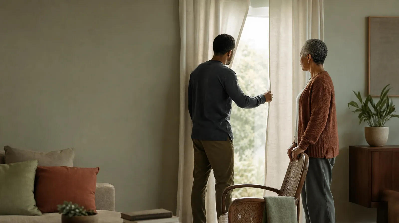 Talking With Your Prescriber About Vicodin Use in South Florida | An adult opens curtains while another waits nearby An adult opens curtains while another waits nearby · Talking With Your Prescriber About Vicodin Use in South Florida