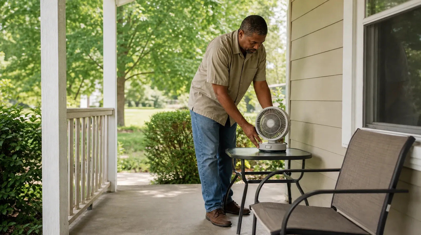 Reviewing Progress With 12-step facilitation in South Florida | Adult repositions a small guarded tabletop fan on a sturdy… Adult repositions a small guarded tabletop fan on a sturdy… · Reviewing Progress With 12-step facilitation in South Florida